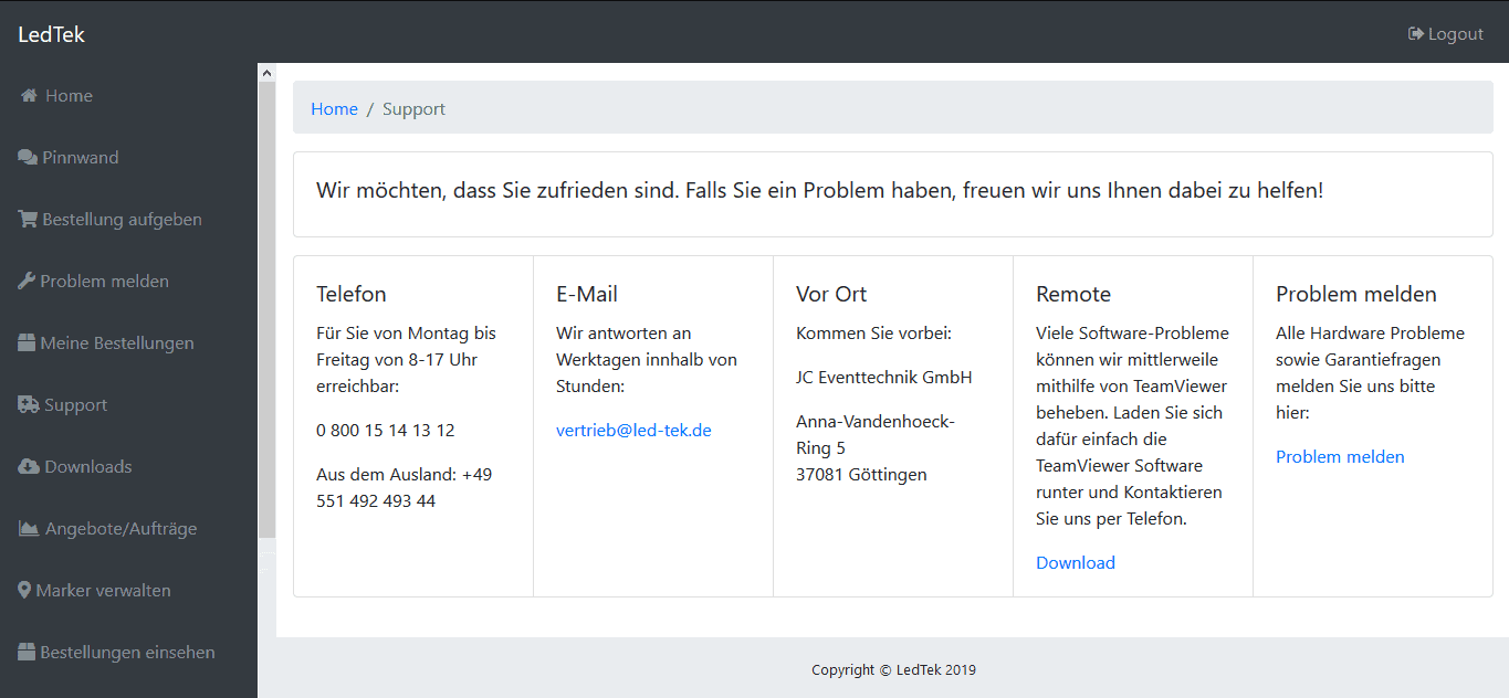 LedTek Serviceportal; Support Videowände kaufen