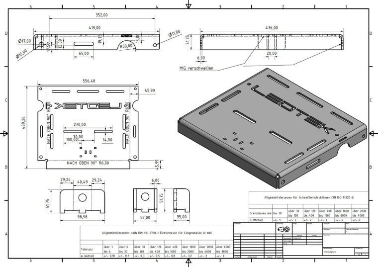 Technische Zeichnung der Tri-Frame Multiplatte