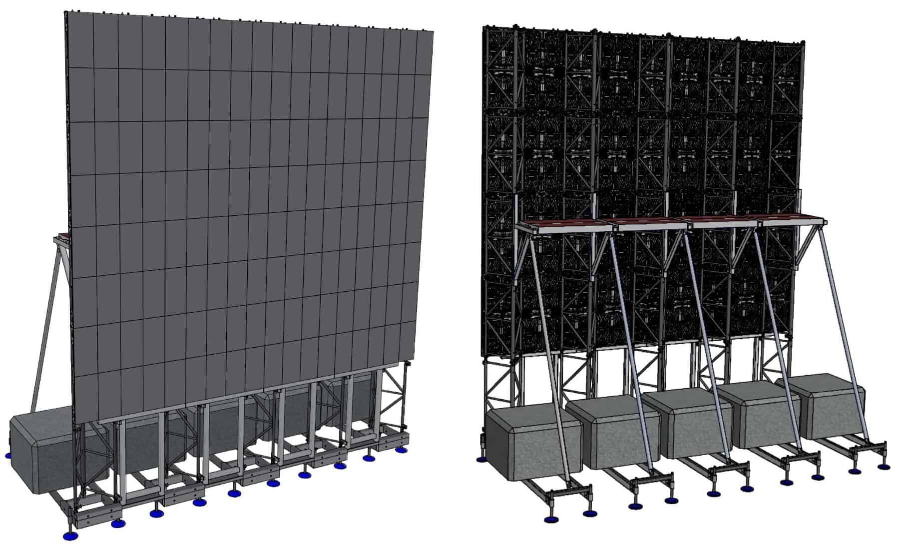 Tri Frame Ständerwerk_ohne Strich Zeichnung des LEDTEK Tri-Frame Ständerwerks